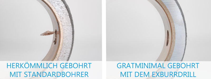 Gratminimal bohren ohne Bohrkappe ExBurrDrill VHM Bohrer Vergleich