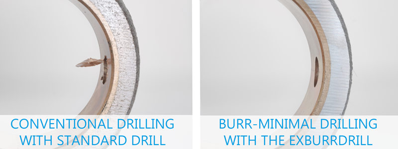 Burr-minimal drilling without drill cap ExBurrDrill solid carbide drill comparison