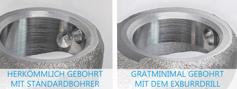 Gratminimal bohren ohne Bohrkappe ExBurrDrill VHM Bohrer Vergleich